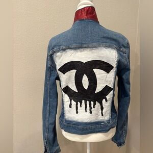 Chanel Blue Denim Jacket with Black Logo
